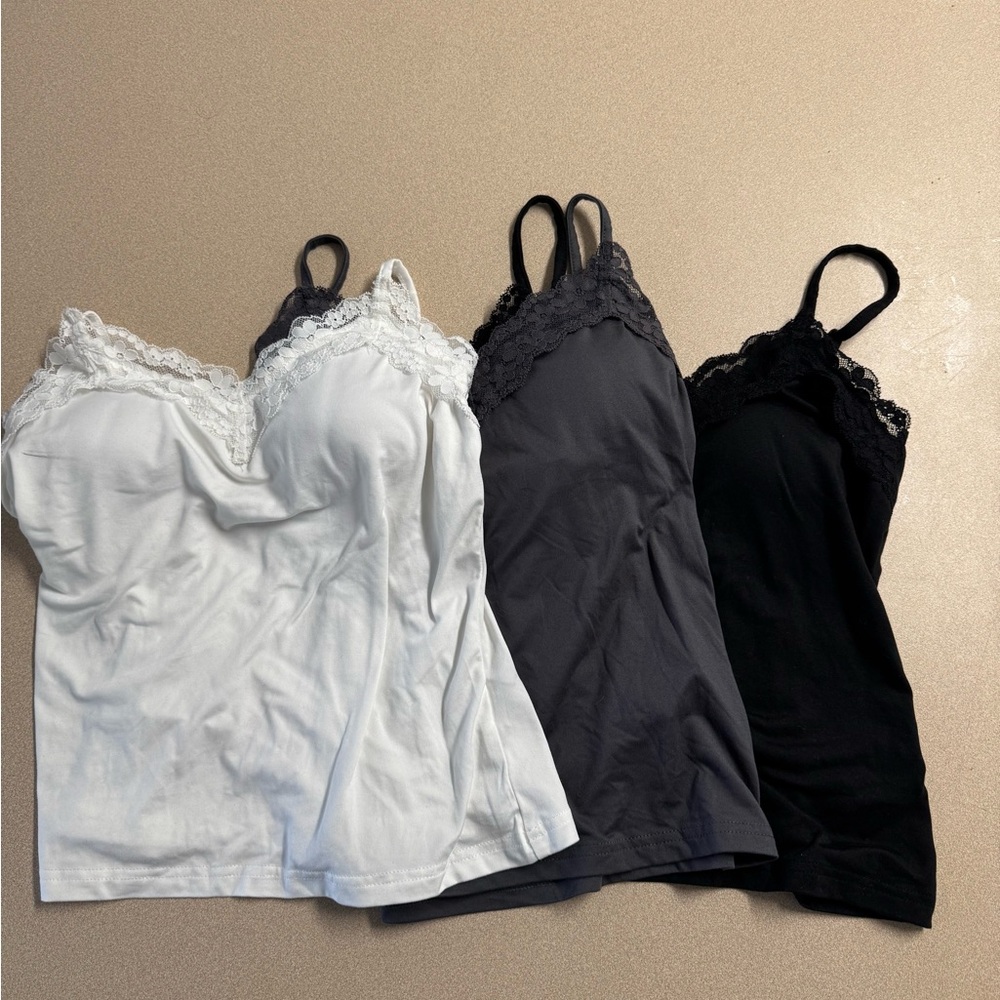 Lace Trim Camisole Set - White, Gray, and Black